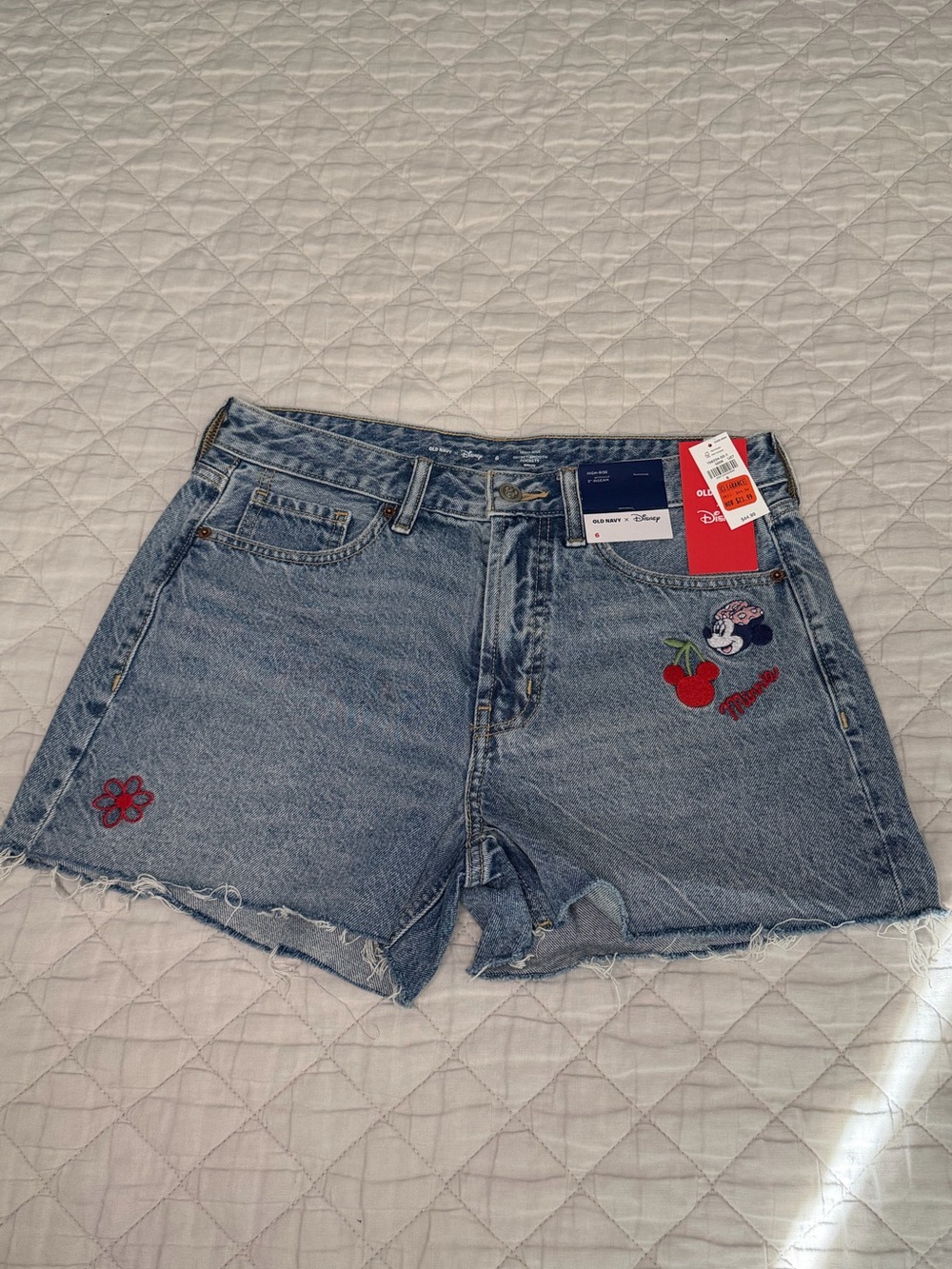 Old Navy Light Blue Denim Shorts with Embroidered Patches